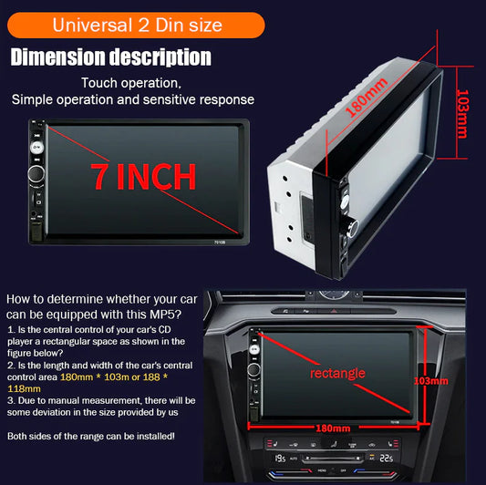 7" Double 2 DIN Car MP5 Player Bluetooth Touch Screen Stereo Radio With Camera by Anti Spier