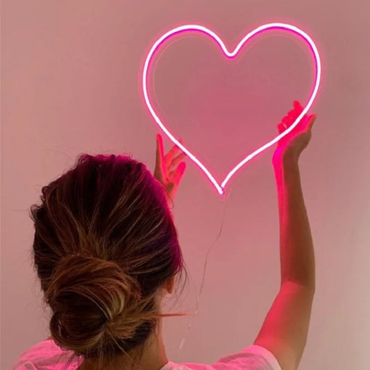Big Heart Shape Neon Sign Wall Hanging Light - 38cm, USB Powered by Anti Spier