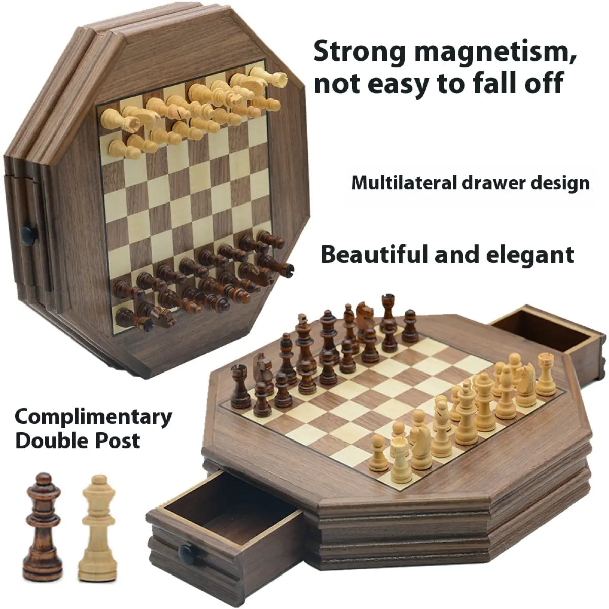 Octagonal Magnetic Wooden Chess Puzzle Game by Anti Spier