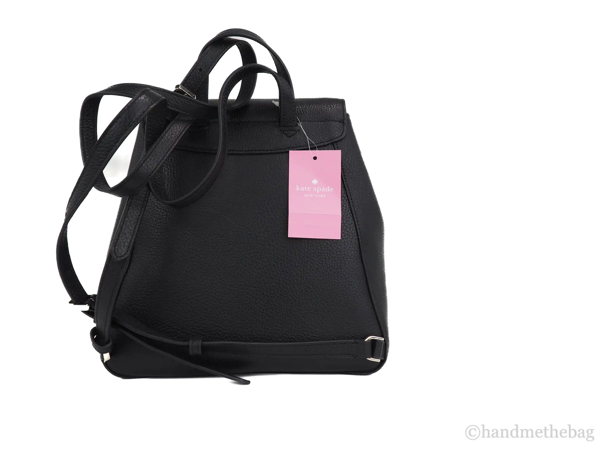 Kate Spade Leila Black Pebbled Leather Medium Flap Shoulder Backpack Book Bag by Anti Spier