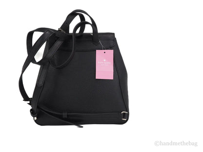 Kate Spade Leila Black Pebbled Leather Medium Flap Shoulder Backpack Book Bag by Anti Spier