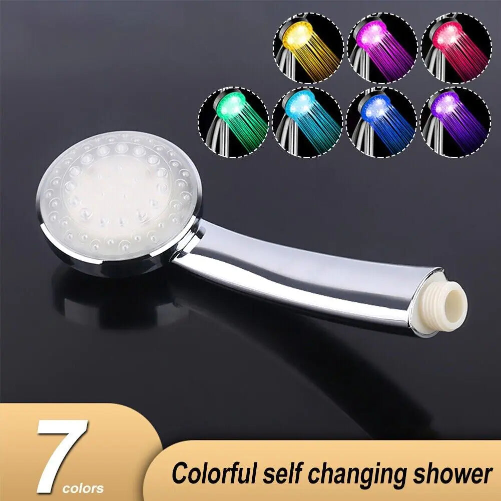 Handheld 7 Color Changing LED Light Water Bath Home Bathroom Shower Head Glow by Anti Spier