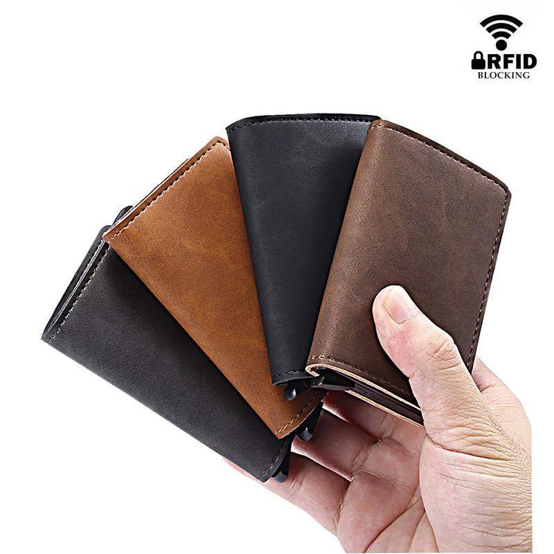 RFID Lock Vintage Automatic Leather Credit Card Holder by Anti Spier