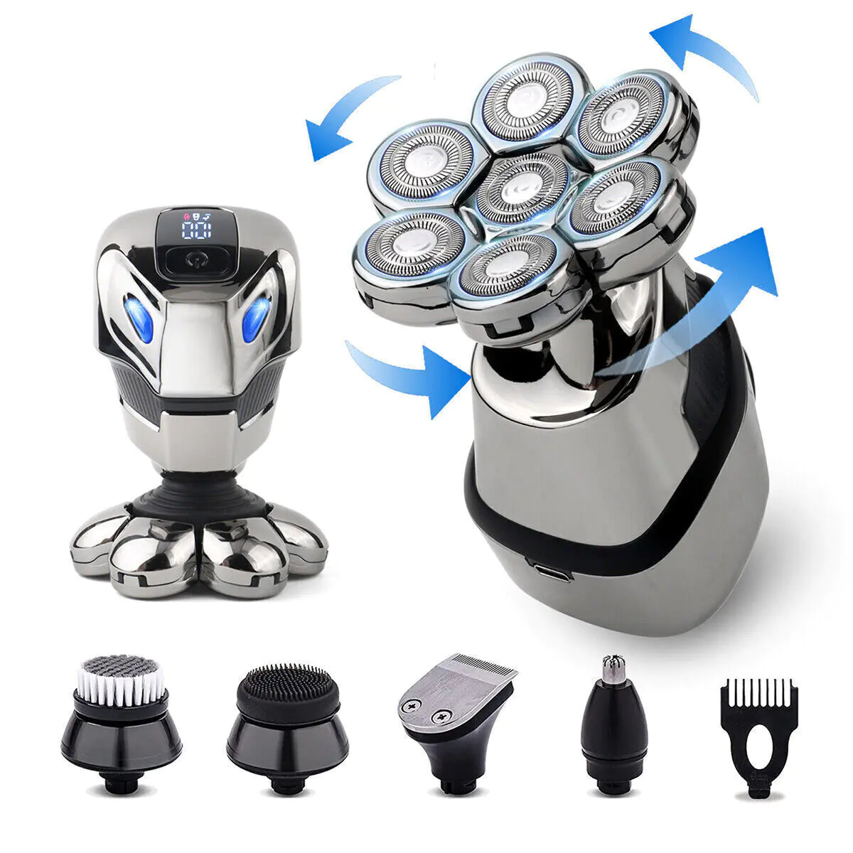7D Cordless Shaver Hair Trimmer Men’s 5-In-1 Electric Head Shaver Razor Men Wet by Anti Spier