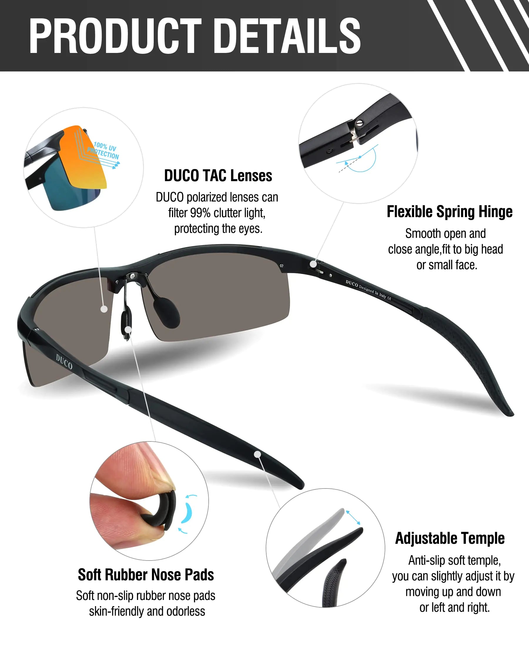 DUCO Mens Sports Polarized Sunglasses UV Protection Sunglasses for Men 8177s Black Frame Orange Lens by Anti Spier