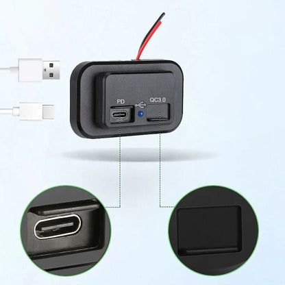 12-24V 4.8A Dual USB PD QC3.0 Car Boat RV Fast Charger Socket LED Power Outlet by Anti Spier