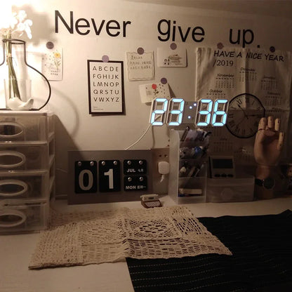 Digital 3D LED Big Wall Desk Alarm Clock Snooze 12/24 Hours Auto Brightness USB by Anti Spier