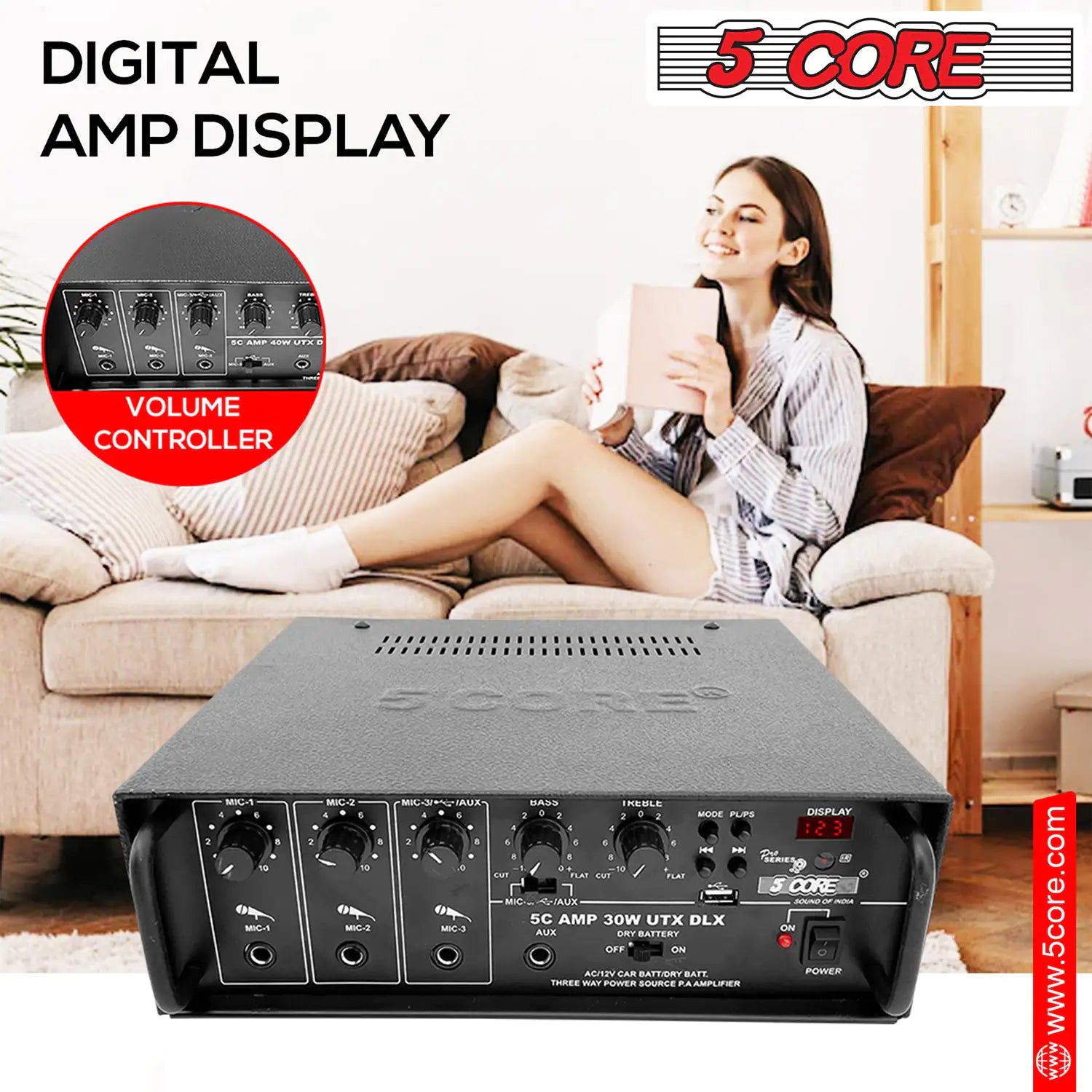 5Core Amplifier Home Audio Stereo Receiver PA Speaker Microphone Surround Sound Amp by Anti Spier
