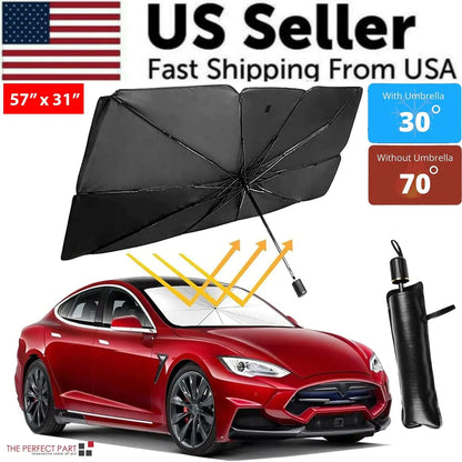 57" Car Windshield Sun Shade Foldable Umbrella Front Window Cover Visor Umbrella by Anti Spier