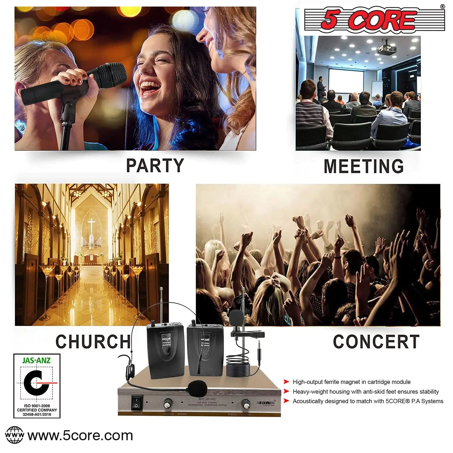5Core Wireless Microphones w 1 Headset 1 Collar Mic + Receiver Microfono Inalambrico by Anti Spier