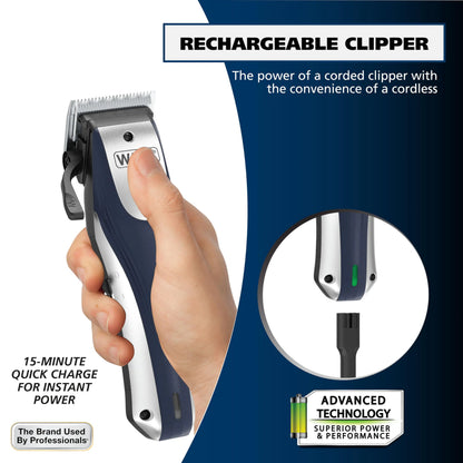 Wahl Lithium Ion Pro Rechargeable Cordless Hair Clippers for Men, Woman, & Children with Smart Charge Technology for Convenient at Home Haircutting - Model 79470 Sliver 22 Piece Set by Anti Spier