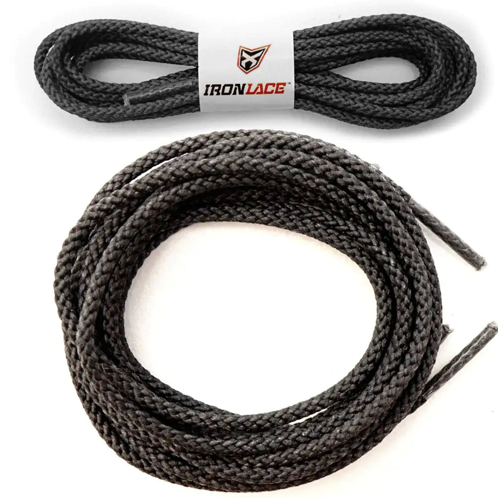 IRONLACE Unbreakable Round Bootlaces - Indestructible, Waterproof & Fire Resistant Boot & Shoe Laces 96-Inch Black by Anti Spier