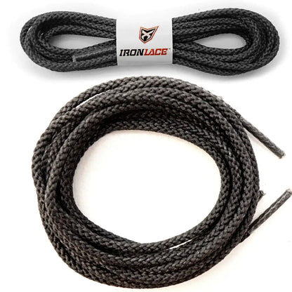 IRONLACE Unbreakable Round Bootlaces - Indestructible, Waterproof & Fire Resistant Boot & Shoe Laces 96-Inch Black by Anti Spier