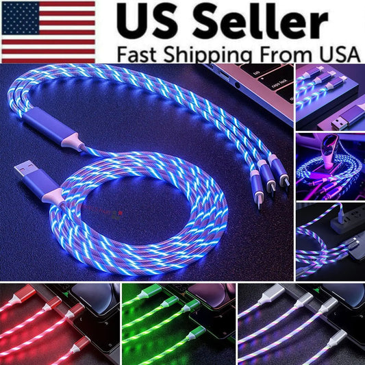 3 in 1 LED Fast Charging Cable Adapter For iPhone Micro USB Type C Charger Cord by Anti Spier