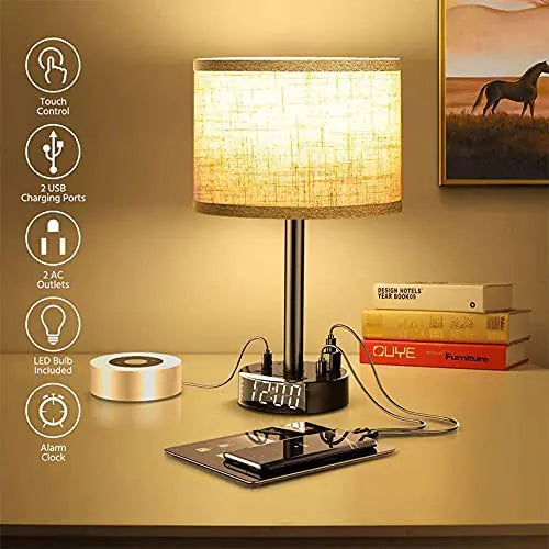 Bedside Table Lamp Alarm Clock Charging - 3 Brightness Level by Anti Spier