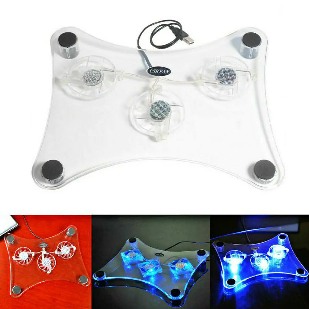 3 Fans USB Cooler Cooling Pad Stand LED Light Radiator For Laptop PC Notebook by Anti Spier