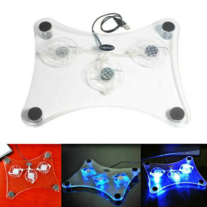 3 Fans USB Cooler Cooling Pad Stand LED Light Radiator For Laptop PC Notebook by Anti Spier