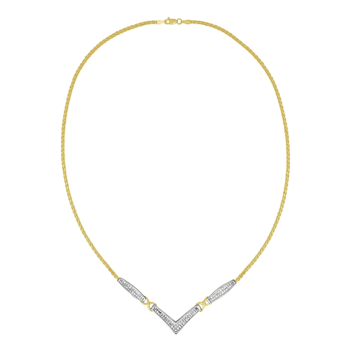 14K Yellow and White Gold 2.0 Cttw Princess Cut Diamond Flared and X-Station V Shaped 18” Franco Chain Statement Necklace (H-I Color, SI2-I1 Clarity) by Anti Spier
