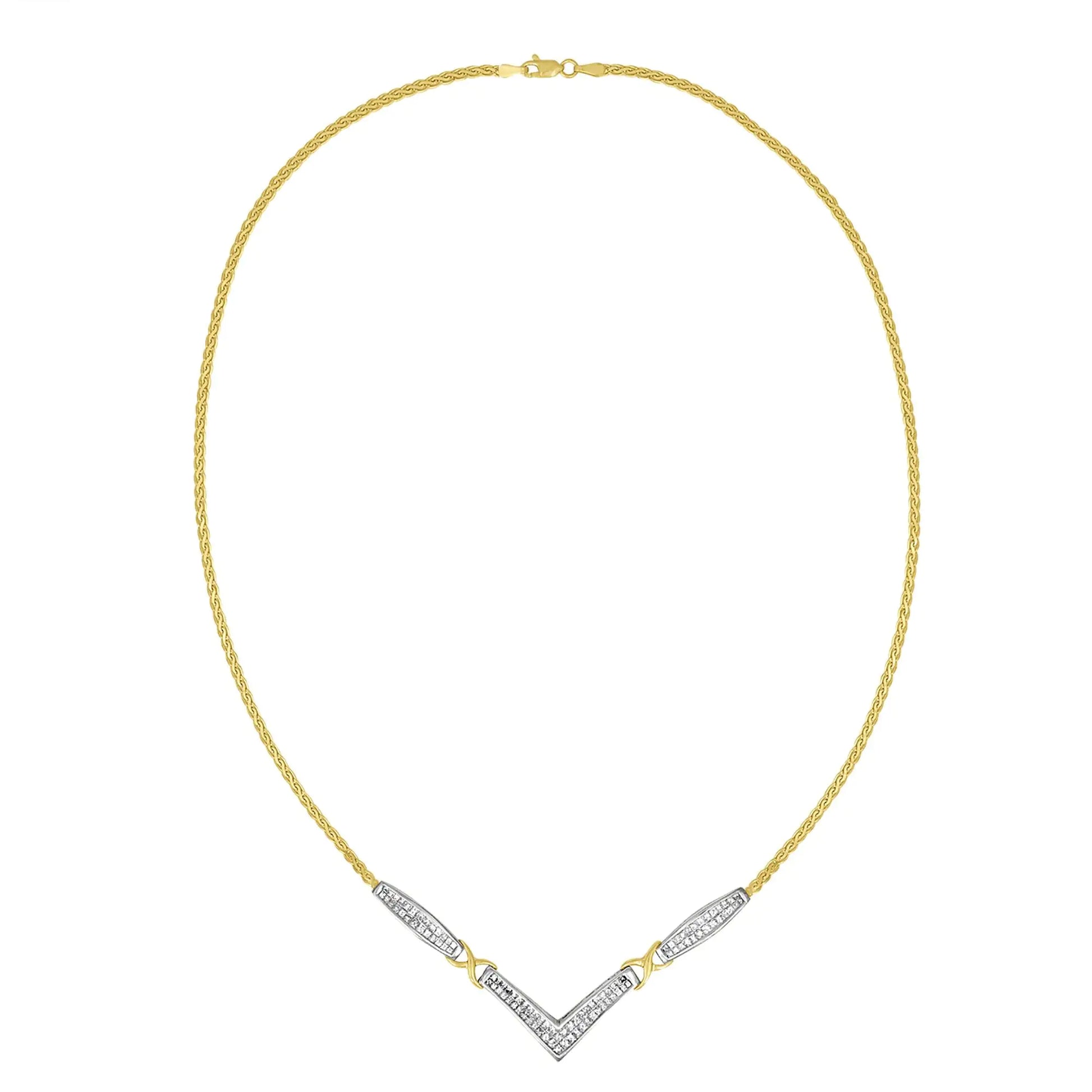 14K Yellow and White Gold 2.0 Cttw Princess Cut Diamond Flared and X-Station V Shaped 18” Franco Chain Statement Necklace (H-I Color, SI2-I1 Clarity) by Anti Spier