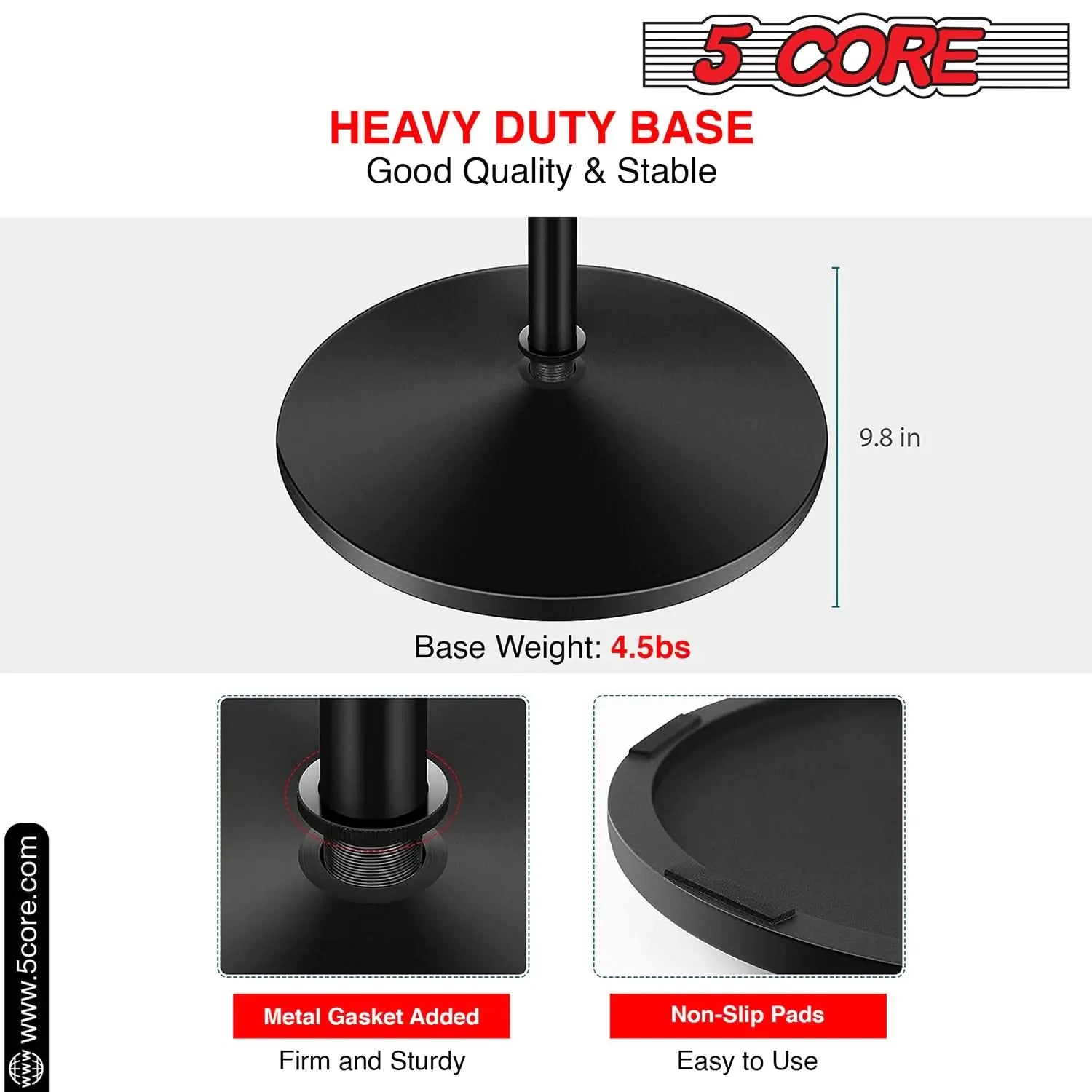 5 Core Mic Stand Round Base Height Adjustable Universal Microphone Mount Stands by Anti Spier