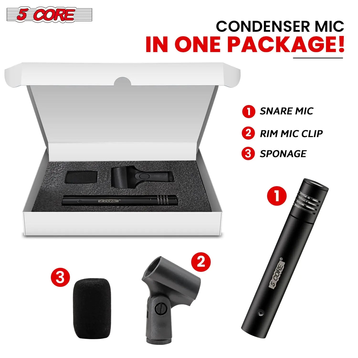 5Core Dynamic Instrument Microphone Professional XLR Cardioid Pencil Stick Condenser Mic by Anti Spier