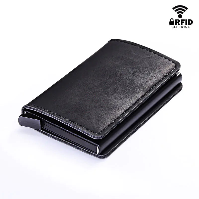 RFID Lock Vintage Automatic Leather Credit Card Holder by Anti Spier
