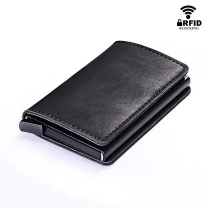 RFID Lock Vintage Automatic Leather Credit Card Holder by Anti Spier
