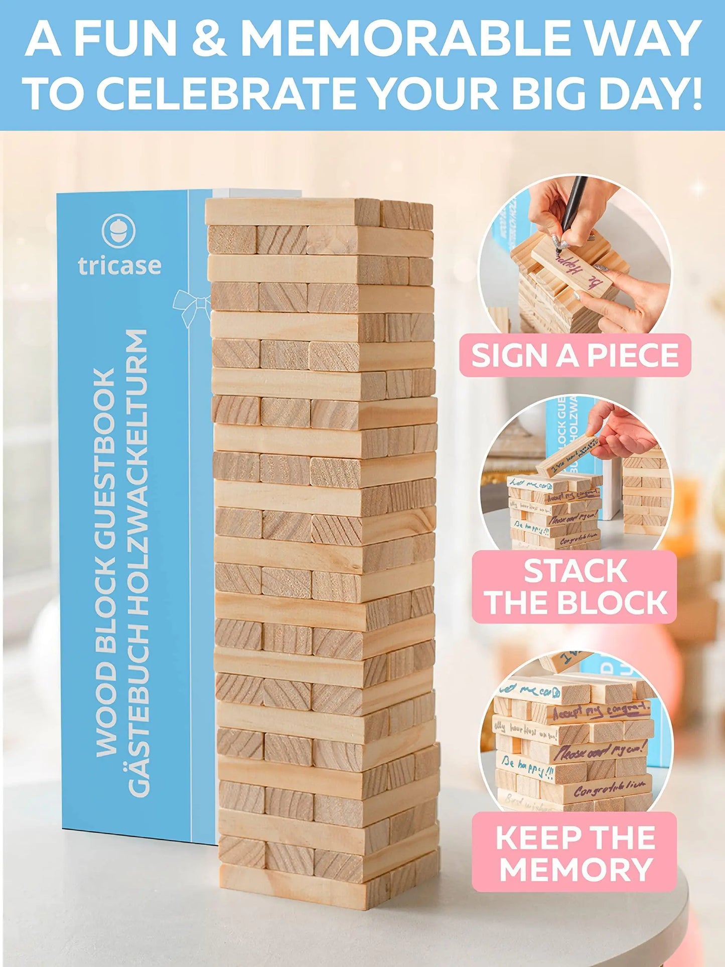 Wedding Guest Book Alternative 75 pcs Wooden Block Guest Book for Sign by Anti Spier
