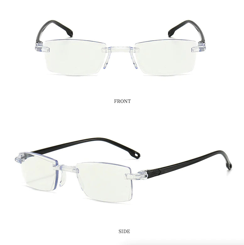4 PK Mens Rectangular Rimless Blue Light Blocking Reading Glasses Unisex Readers by Anti Spier
