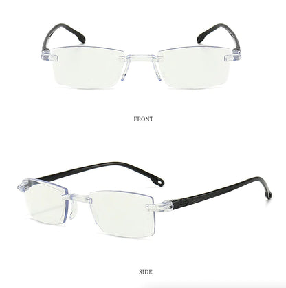 4 PK Mens Rectangular Rimless Blue Light Blocking Reading Glasses Unisex Readers by Anti Spier
