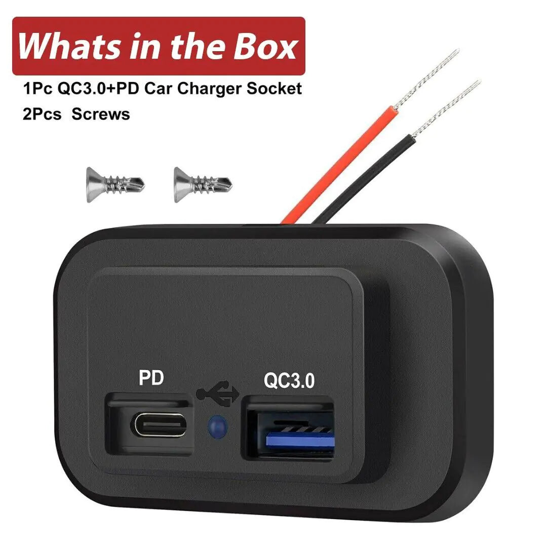 12-24V 4.8A Dual USB PD QC3.0 Car Boat RV Fast Charger Socket LED Power Outlet by Anti Spier