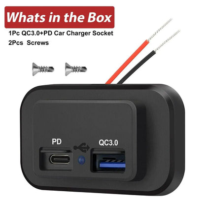 12-24V 4.8A Dual USB PD QC3.0 Car Boat RV Fast Charger Socket LED Power Outlet by Anti Spier