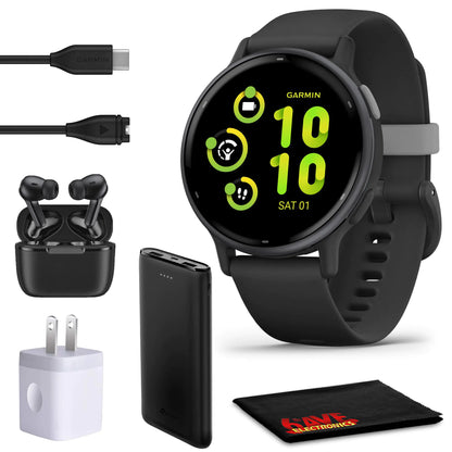 Garmin Vivoactive 5 Fitness Tracker Smart Watch for Women & Men with Slate Aluminum Bezel with Black Case and Silicone Band with 11 Days Battery Life and Bright 1.2” AMOLED Touchscreen Display by Anti Spier