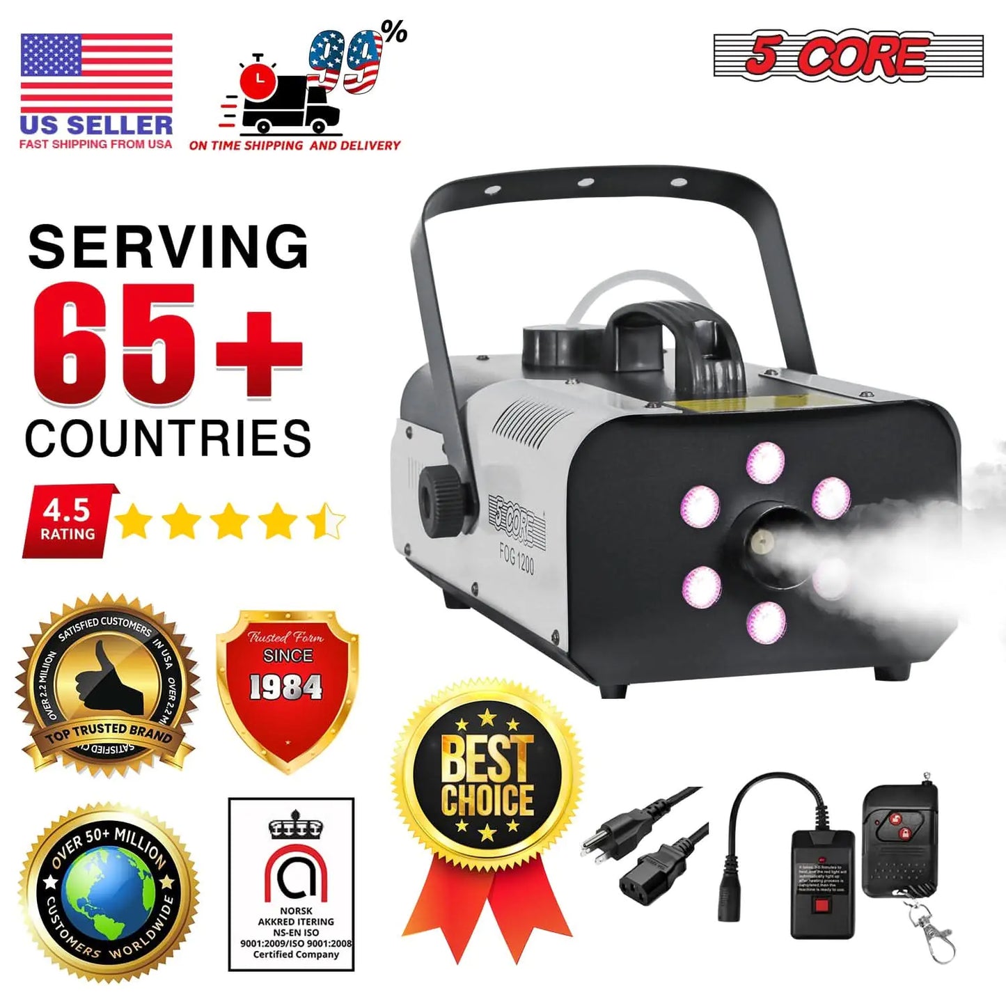 5Core Fog Smoke Machine 1200W Low Lying Indoor Outdoor 1L Fog Maker with LED Lights by Anti Spier