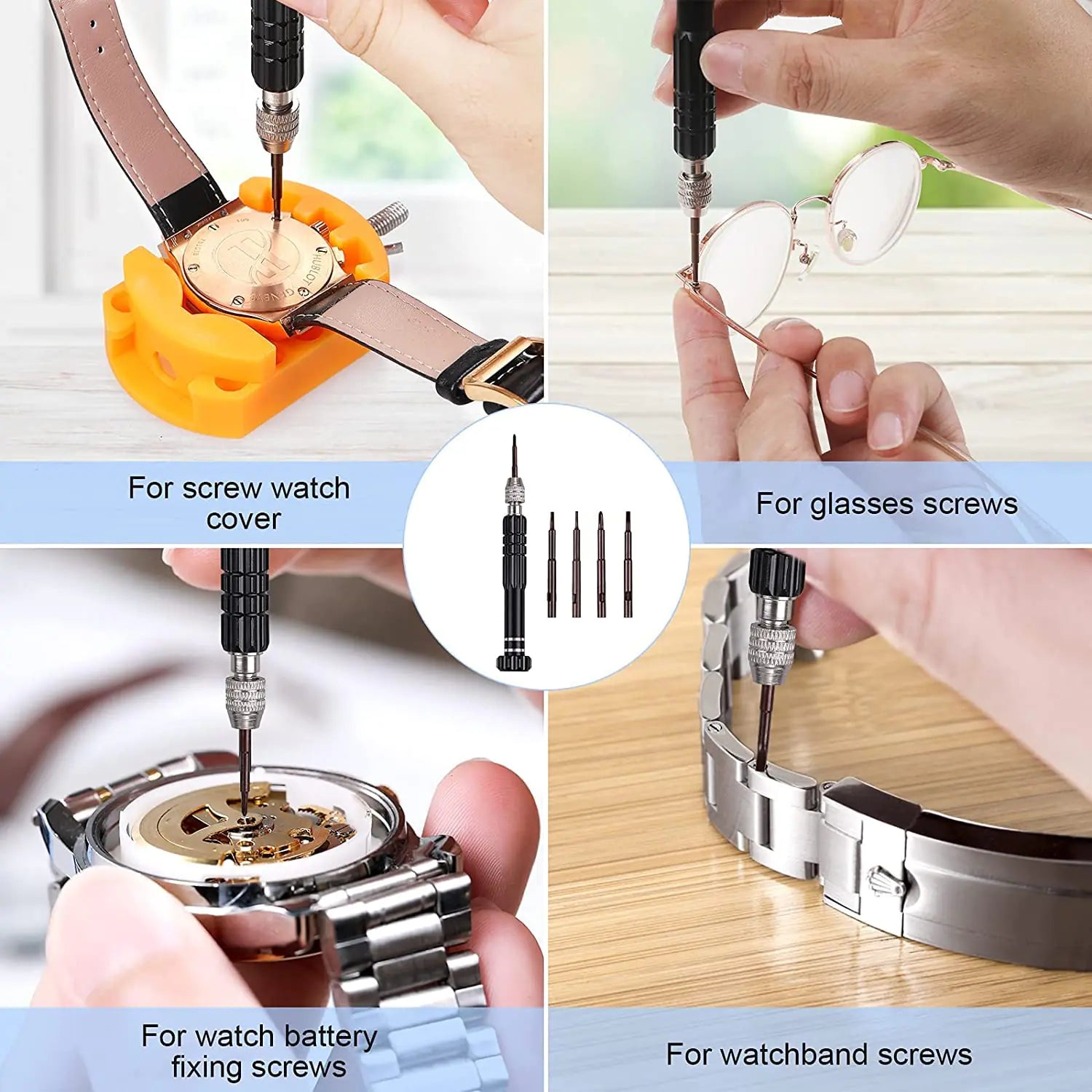 JOREST Watch Battery Replacement Kit, Watch Repair Screwdriver, Watch Band Replacement tool, Watch Wrench Back Remover, Watch Case Opener, Watch Back Remover Holder, Spring bar, Tweezers by Anti Spier