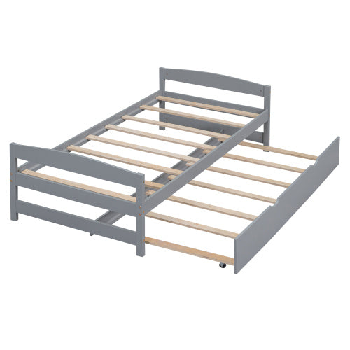 Twin Size Platform Bed With Twin Size Trundle, Gray by Anti Spier