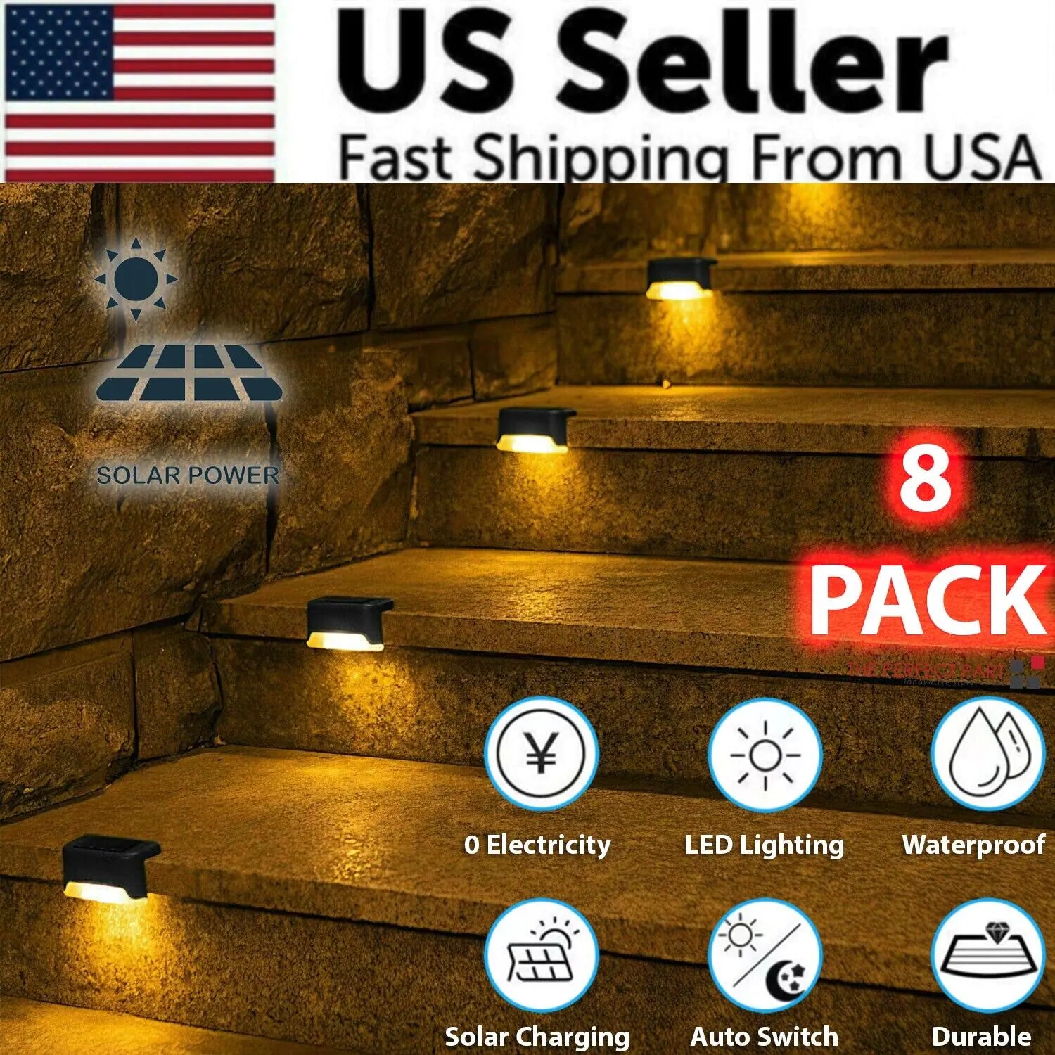 8 Pack New Solar Deck Lights Outdoor Waterproof LED Steps Lamps For Stairs Fence by Anti Spier