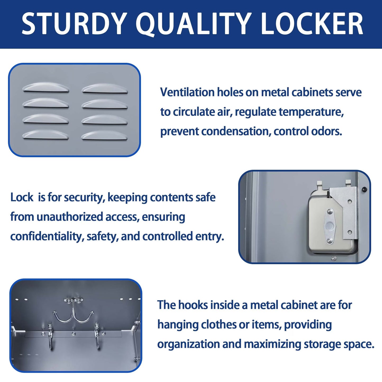 3 Employee Metal Lockers With 72 Inch High Locks, Home Gym Office, School Garage Lockers, Gray by Anti Spier