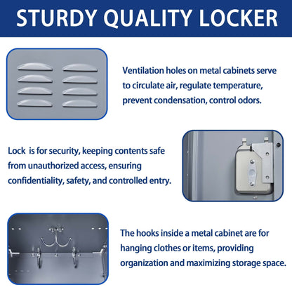 3 Employee Metal Lockers With 72 Inch High Locks, Home Gym Office, School Garage Lockers, Gray by Anti Spier