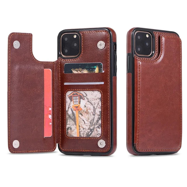 Leather Wallet Case for iPhone - Flip Cover with Card Slots & Kickstand by Anti Spier