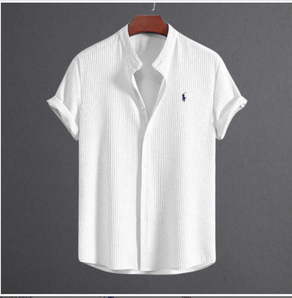 Men's summer new men men's short sleeve solid color men's shirt top by Hypersku