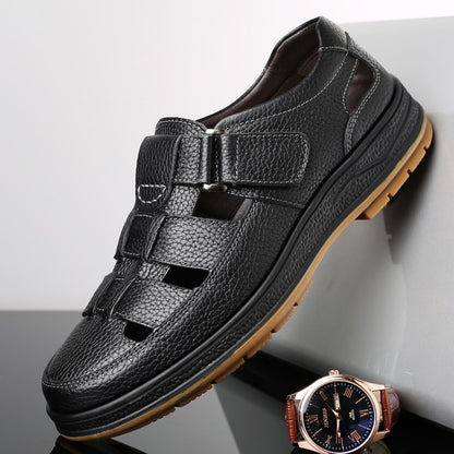 A pair of comfortable soft leather perforated cool sandals for men in summer by Hypersku