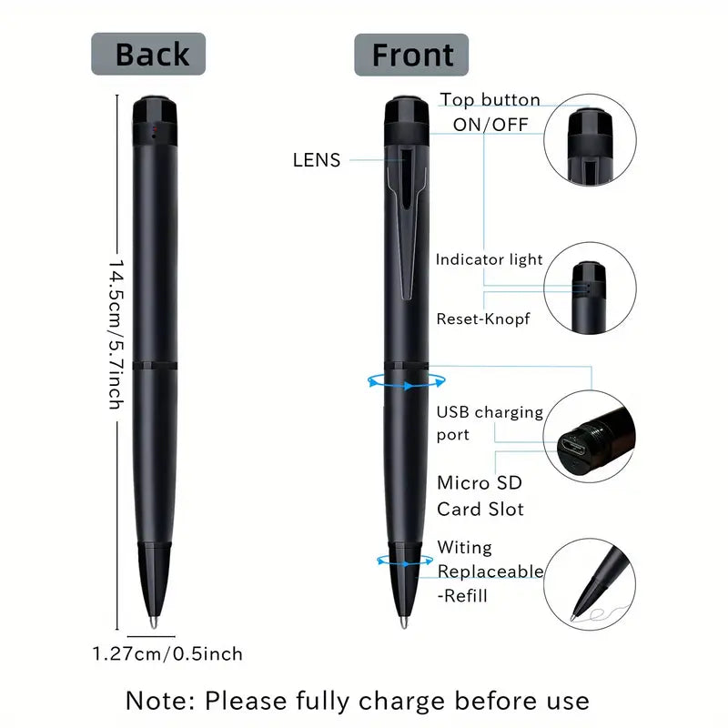 HD 1080P Pen Camera, 64GB Memory Card Included, Portable Mini Surveillance & Security Nanny Cam, Easy-to-Use, for Home Office Meeting Recording, Indoor/Outdoor Use by Anti Spier