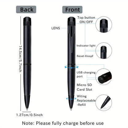 HD 1080P Pen Camera, 64GB Memory Card Included, Portable Mini Surveillance & Security Nanny Cam, Easy-to-Use, for Home Office Meeting Recording, Indoor/Outdoor Use by Anti Spier