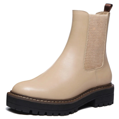 Athlefit Women's Chelsea Ankle Boots Platform Slip On Chunky Heel Lug Sole Leather Booties 9.5 Khaki by Anti Spier