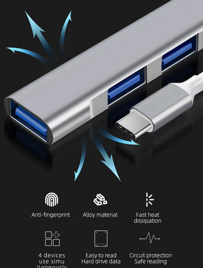 USB-C Type C to USB 3.0 4 Port Hub Splitter For PC Mac Phone MacBook Pro iPad by Anti Spier