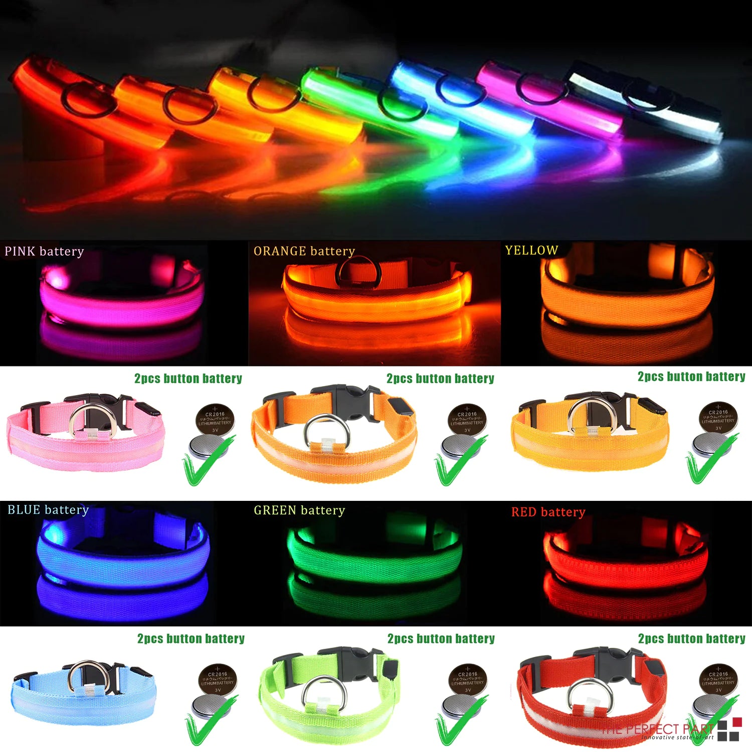 LED Adjustable Dog Collar Blinking Flashing Light Up Glow Pets Safety Waterproof by Anti Spier