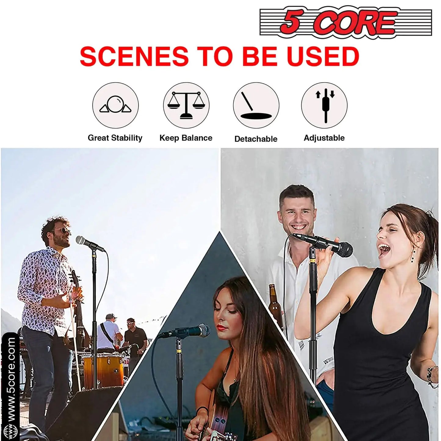 5 Core Mic Stand Round Base Height Adjustable Universal Microphone Mount Stands by Anti Spier