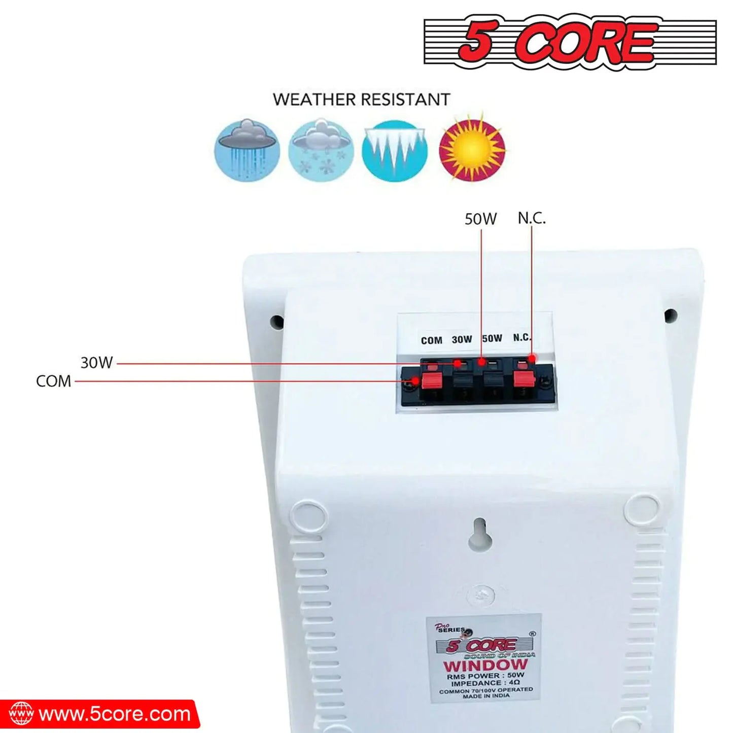 5Core Outdoor Speakers Stereo In Wall 500W Peak Passive Home Audio System by Anti Spier