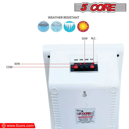 5Core Outdoor Speakers Stereo In Wall 500W Peak Passive Home Audio System by Anti Spier